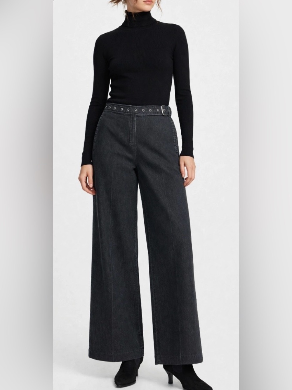 Larry Levine High-Waist Wide Leg stretch trousers - Faded Black/grey Size 14